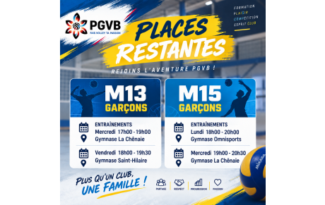 Places dispos pour les M13 et M15 garcons